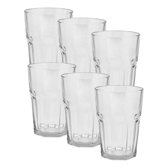 Set X 6 Vasos Bar Vidrio Gaseosa Facetado Oslo 400 Cc Durax