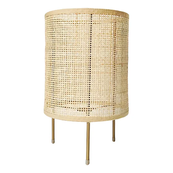 Lámpara Portátil De Escritorio Rattan Praga Estructura Dorado Pantalla Negro
