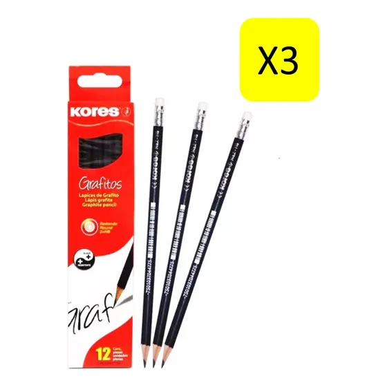 Lápiz De Grafito Hb Triangular Kores Original 12 Und X 3paq