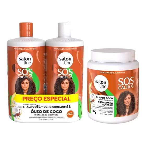 Shampoo Condicionador E Creme De Pentear S.o.s Cachos Coco