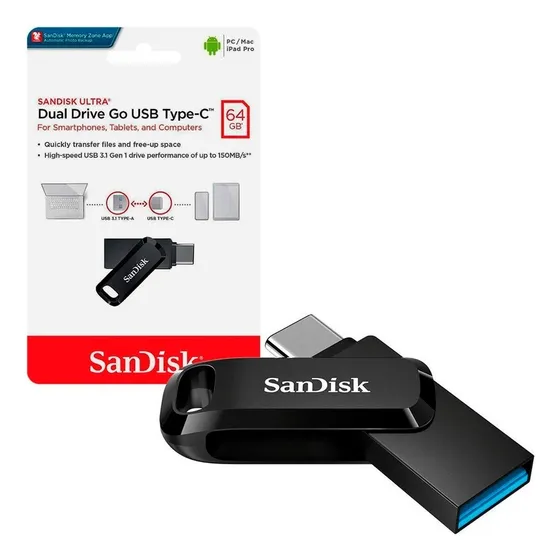 Pendrive SanDisk Ultra Dual Drive Go 64GB 3.1 Gen 1 Lisa preto