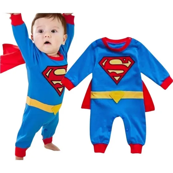 Macacão Bebê Super Homem Manga Longa