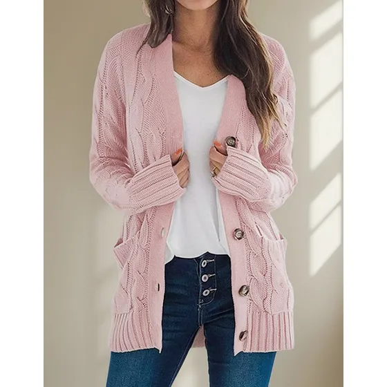 Chaqueta Tipo Jersey De Mujer De Largo Medio Con Botones
