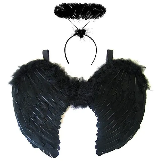 Alas De Ángel Negro Más Vincha Halloween Disfraces Cotillon 