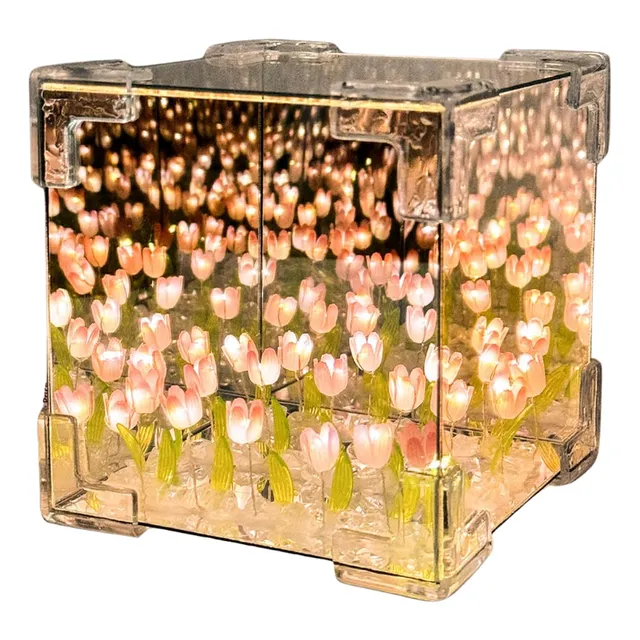 Lampara Tulipanes Infinitos Cubo Espejo Eternos Luz Nocturna