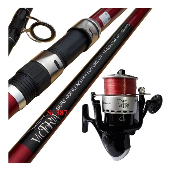 Caña 4.50 M Carrete 8000 Pesca Victoria Pescar Funda Nylon