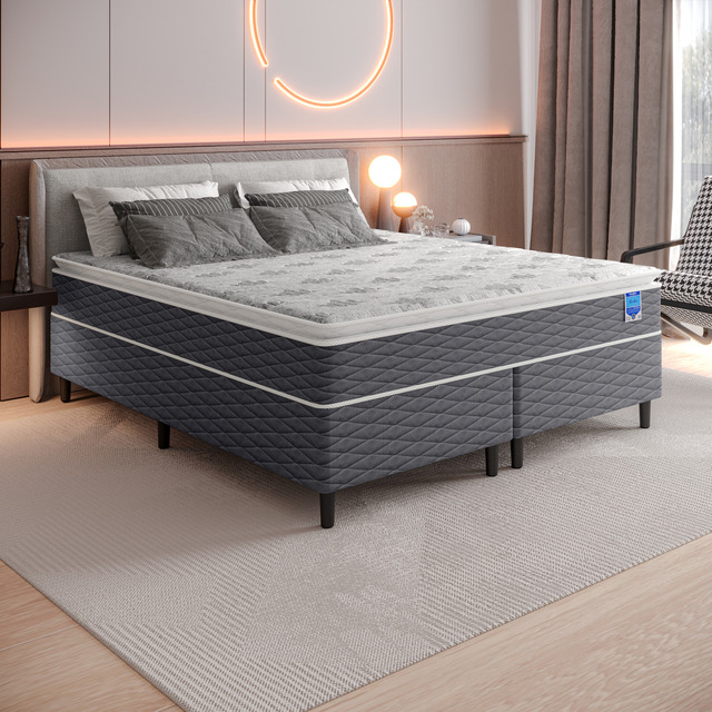 Cama Box Queen Cinza E Colchão Queen Molas Ensacadas Individualmente Bertha 158x198x64 Uma... Cama Box Queen Cinza E Colchão Queen Molas Ensacadas Individualmente Bertha 158x198x64 Uma...