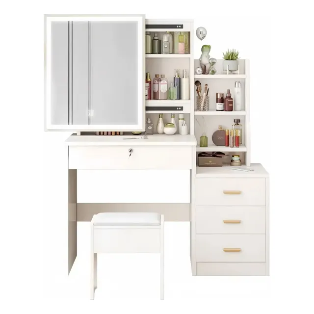 Multifuncional Tocador Vanity Con Espejo Y Cajón Recamara