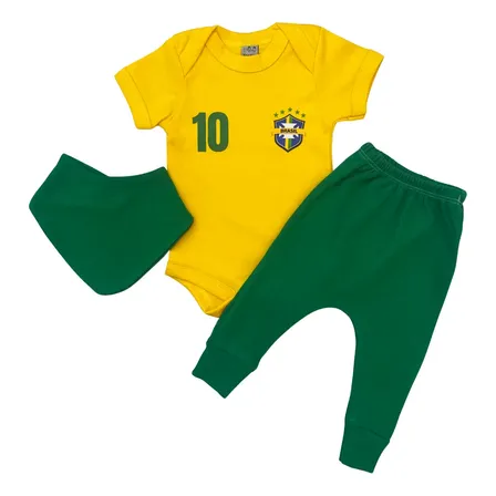 Conjunto Bebe Tematico Brasil Copa Futebol Menina Menino