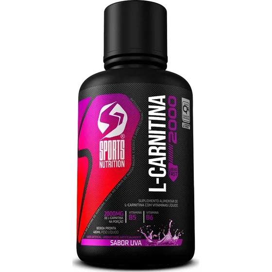 L Carnitina 2000mg 480ml. Sabor Uva - Extra Forte E Concentrada - Fórmula Avançada Liquid Fast