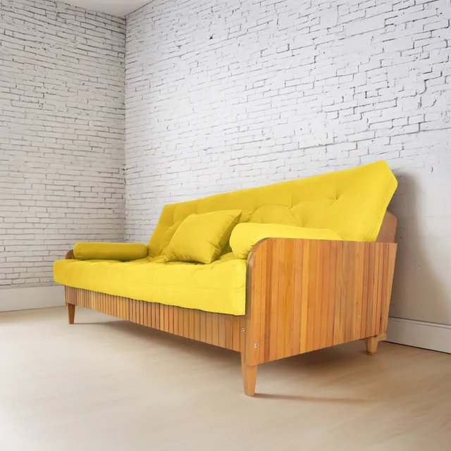 Sofá Cama Paris Ripado Futon Acquablock Madeira Nobre
