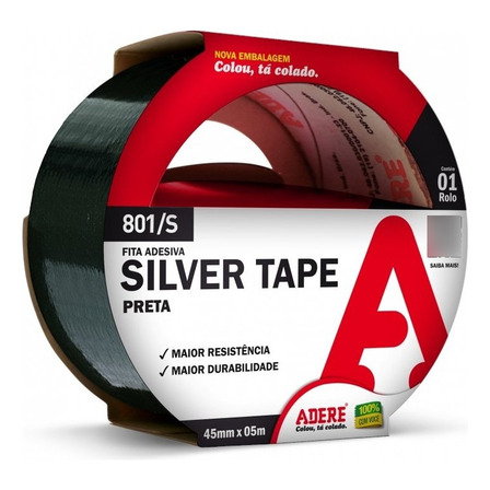 Adere Fita Adesiva Silver Tape 45mm X 5m Cor Preta Adere Fita Adesiva Silver Tape 45mm X 5m Cor Preta