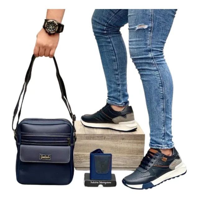 Zapato Con Bolso Y Billetera, 100% Cuero Para Caballero