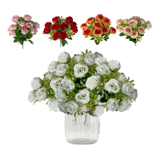 3 Ramos Flores Rose Artificiales Rama Decorativa 30 Flores