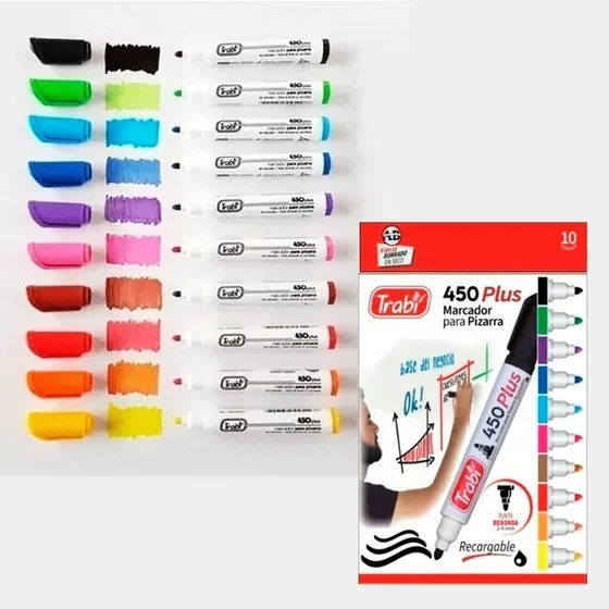 Marcador para Pizarra Trabi 450 Plus Caja x 10 Colores