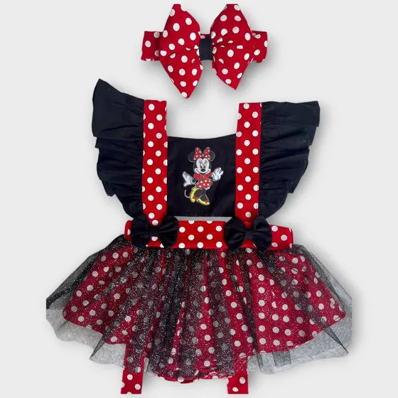 Salopete Com Tiara Infantil Body Feminina Roupa Bebê Minnie
