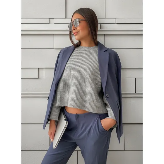 Sweater Mujer De Lanilla Tejido - Cuello Redondo Over Corto.