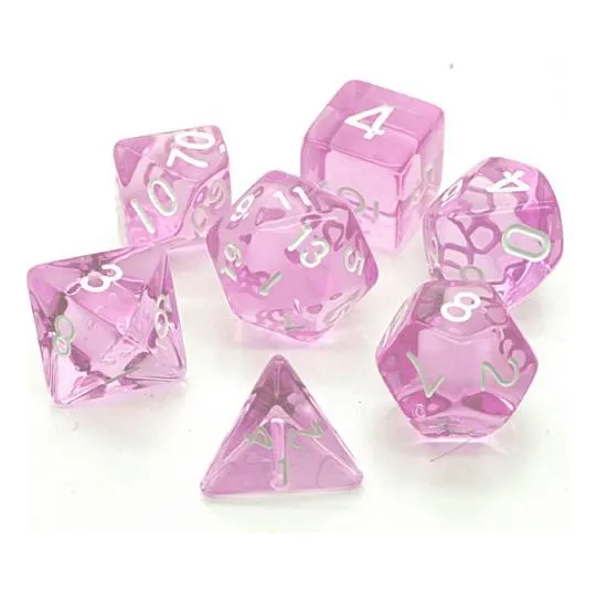 Conjunto 7 Dados Translúcidos Rpg D&d Rosa - Novo
