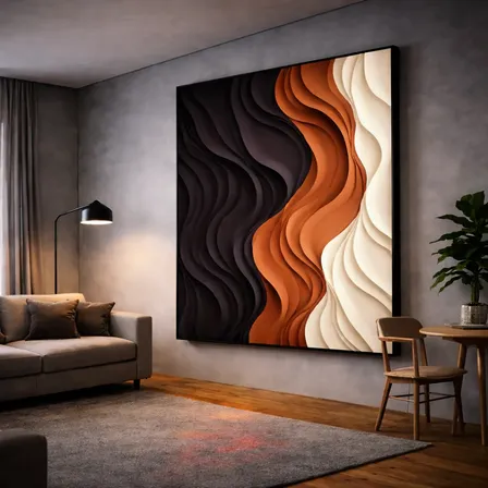 Quadro Decorativo Grande Abstrato Ondas 3d Para Sala De Luxo Borda Infinita .