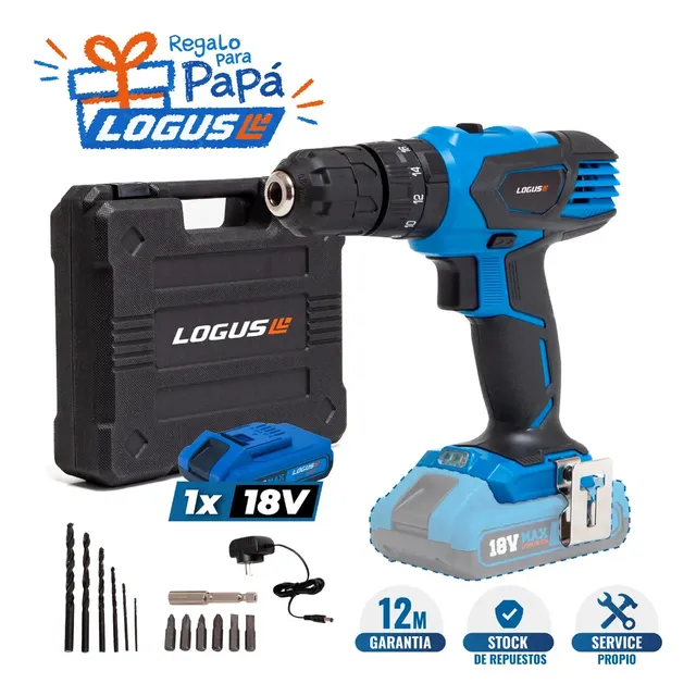 Taladro Logus Atornillador De Mano Inalámbrico 18v Con Maletín Color Celeste Y Negro Celeste/negro