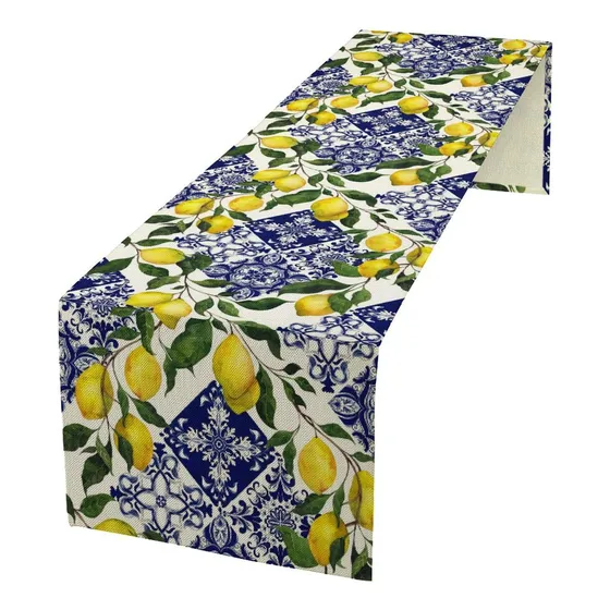 Camino Mesa Limon Azulejo Estampado Floral Fresco Verano