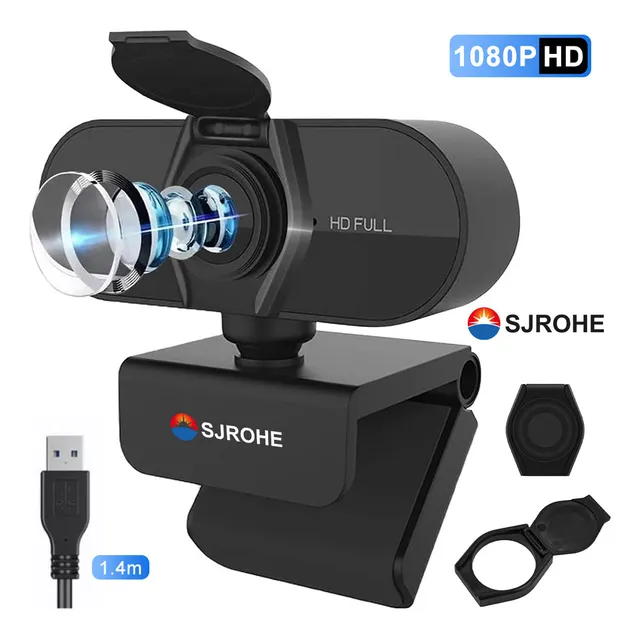 Sjrohe Cámara Web 1080p Webcam Usb 30fps Color Negro Camara Para Computadora No Necesita Conductor Web Cam Full Hd Con Funda De Privacidad