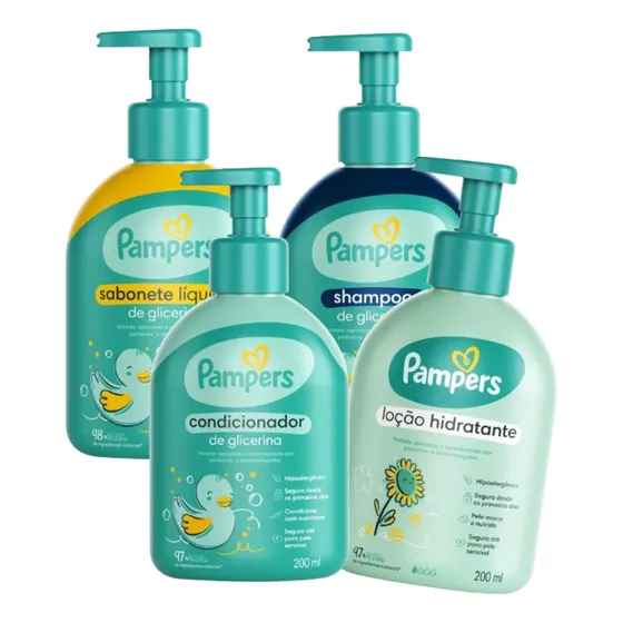 Shampoo +cond +sabonet Líquido+ Loção Hidratante Pampers