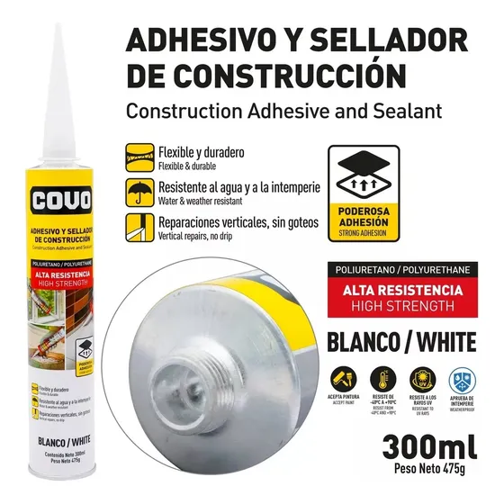 Sellador Adhesivo Poliuretano Blanco 300ml Covo