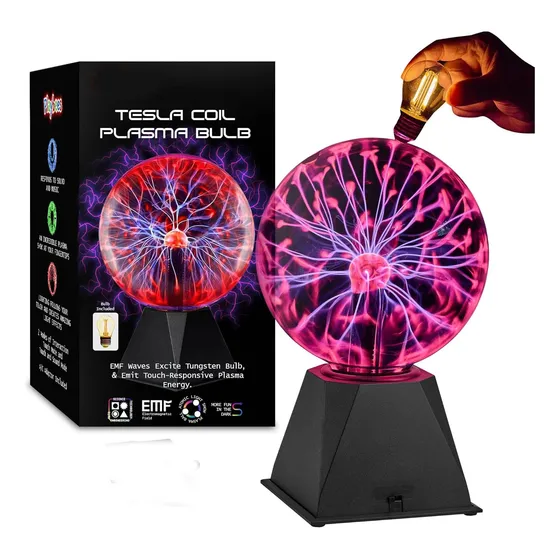 Lampara Plasma Tesla Cristal Relampago Sensible Tacto 21 Cms