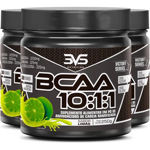 3 Unidades Do Bcaa Em Pó 10:1:1 Ultra Concentrando 250g Sabor: Limão - Fórmula Exclusiva Com 3900mg De Aminoácidos Por Dose