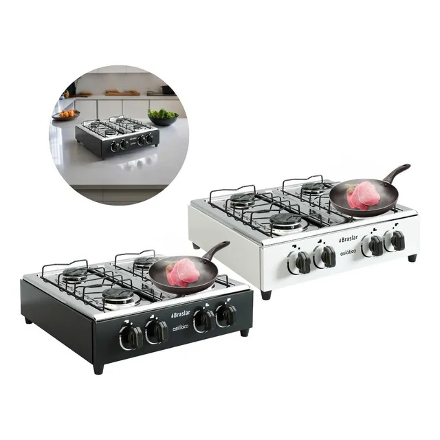 Fogão De Mesa Cooktop Portátil A Gás Botijão 4 Bocas Camping