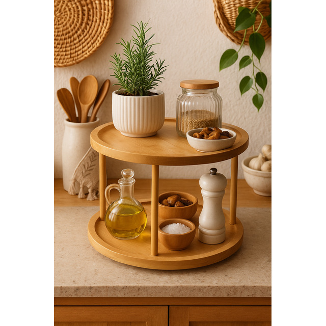 Organizador Giratório 2 Andares De Bambu 30x18,5cm Lyor Organizador Giratório 2 Andares De Bambu 30x18,5cm Lyor