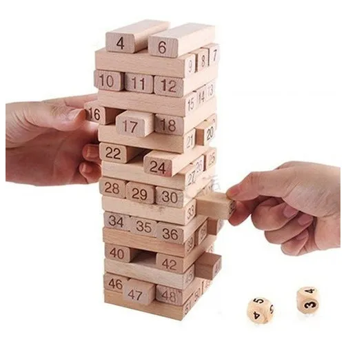 Torre 48 Bloques En Madera Juego De Mesa + Dados