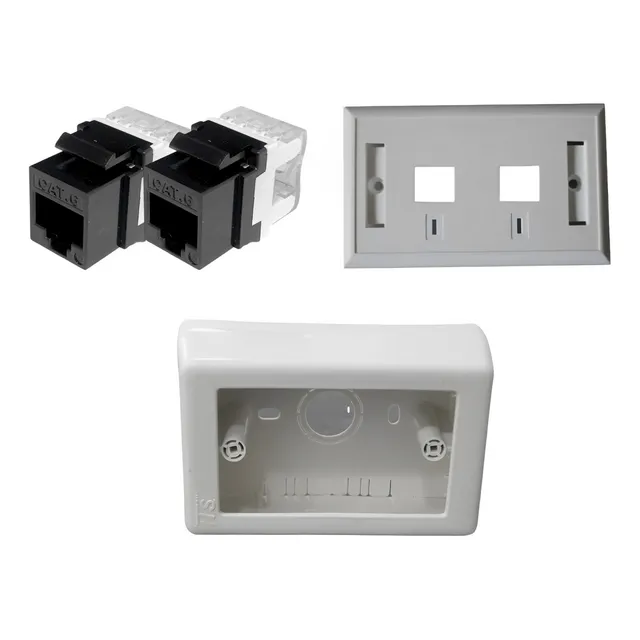 Tapa Face Plate Doble+ 2 Jack Rj45 Cat6+ Caja De Mecanismos