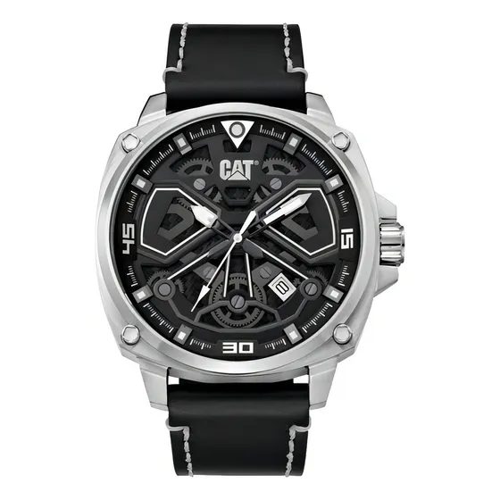 Reloj Caterpillar Hombre Tokio Sumergible 10 Atm Acero Color De La Malla Cuero Negro/plateado-negro