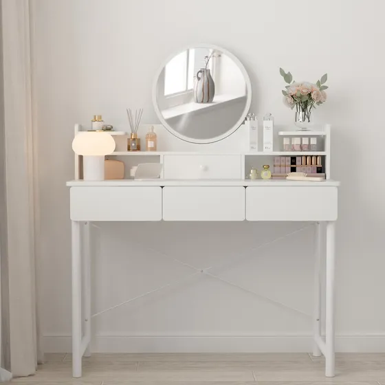 Lazydot Tocador De Maquillaje,tocador Para Recamara Con Luces Y 4 Cajones,vanity Tocador Mueble Maquillaje Con Luz Led Para Recamara 100x40x123cm
