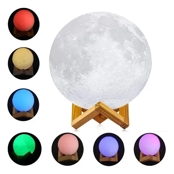 Velador Luz Lampara Luna 3d Grande 12 Cm Rgb Con Control Estructura Marrón Claro