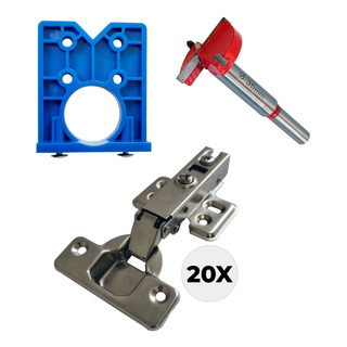Kit Com 20 Dobradiças Gabarito Guia Caneco E Fresa 35mm Kit Com 20 Dobradiças Gabarito Guia Caneco E Fresa 35mm