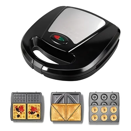 Waflera Eléctrica 3 En 1 Wafles, Donas, Sándwich Premium Pro