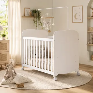 Berço Luiz Branco Infantil Americano Com Rodízio 100% Mdf Branco