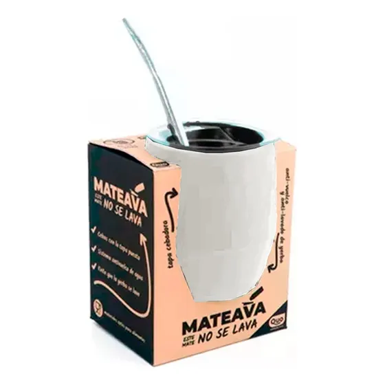 Mate Termico Bombilla Tapa Antivuelco No Se Lava Mateava Color Blanco
