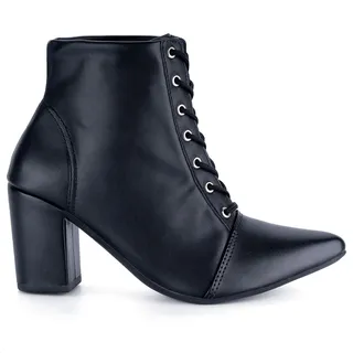 Bota Coturno Feminina Salto Bloco Bico Fino Cano Curto Luxo Bota Coturno Feminina Salto Bloco Bico Fino Cano Curto Luxo