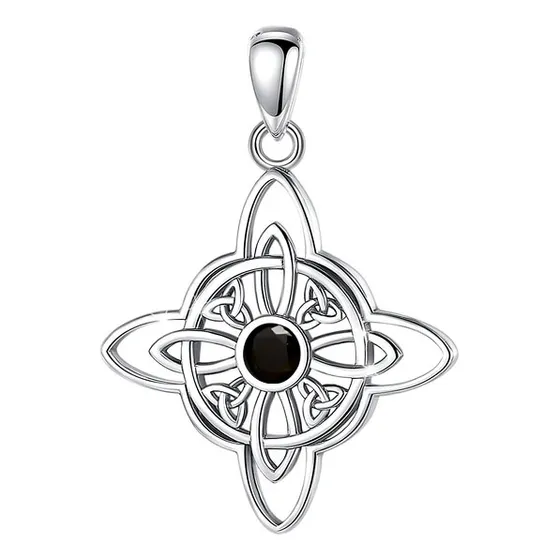 Colgante Nudo De Bruja Plata 925 Con Ónix, Amuleto Protector