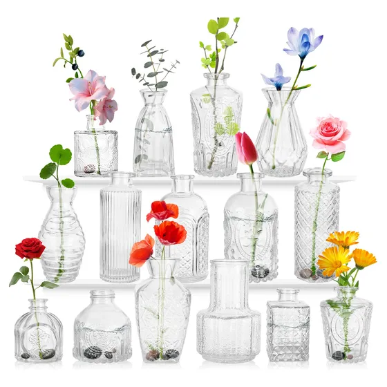 Juego De 15 Floreros Jarrones De Vidrio Cristal Transparente