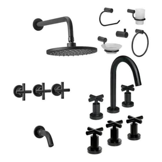 Combo Griferia Lavatorio Bidet Ducha Accesorios Black Velvet