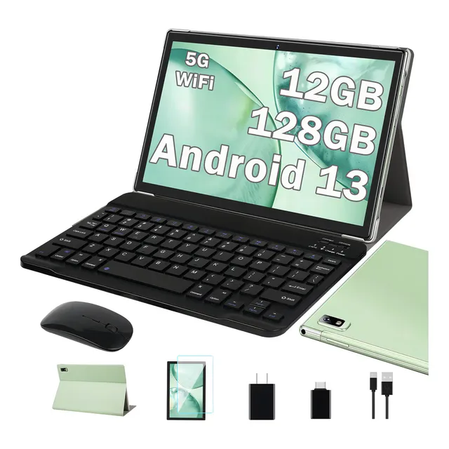 Newest Tablet 10 Pulgadas Android 13 Os 12 Gb Ram 128 Gb Rom 5g 2.4g Wifi 8 Core 2.0 Ghz Bt 5.0 Widget, 6000 Mah 5.8mp Certificada Gms Tableta Con Teclado Funda