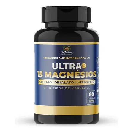 1 Un Ultra 15 Magnésio + B12 - Quelato E Dimalato 60 Caps. Sem Sabor