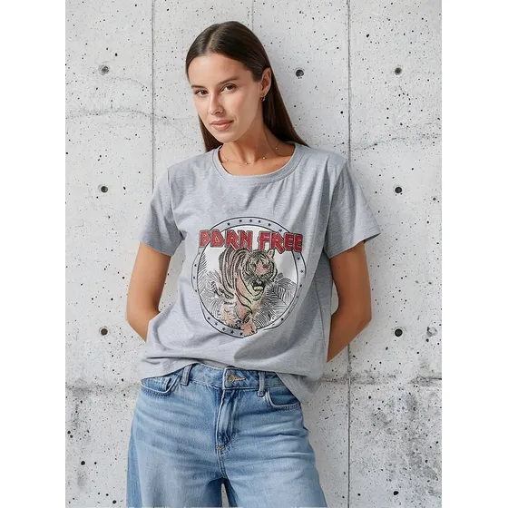 Remera Premium Born Free Estampa Con Brillos Gu5110 Arizona
