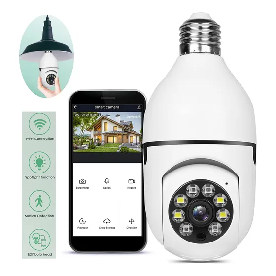 Câmera De Segurança Lâmpada Sem Fio Wi-fi Giro 360° Full Hd