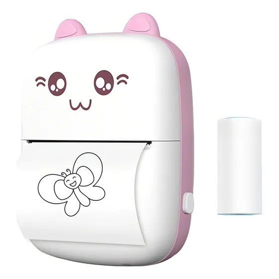Mini Impresora Térmica Portátil Bluetooth Gatito + 11 Rollos Color Rosa